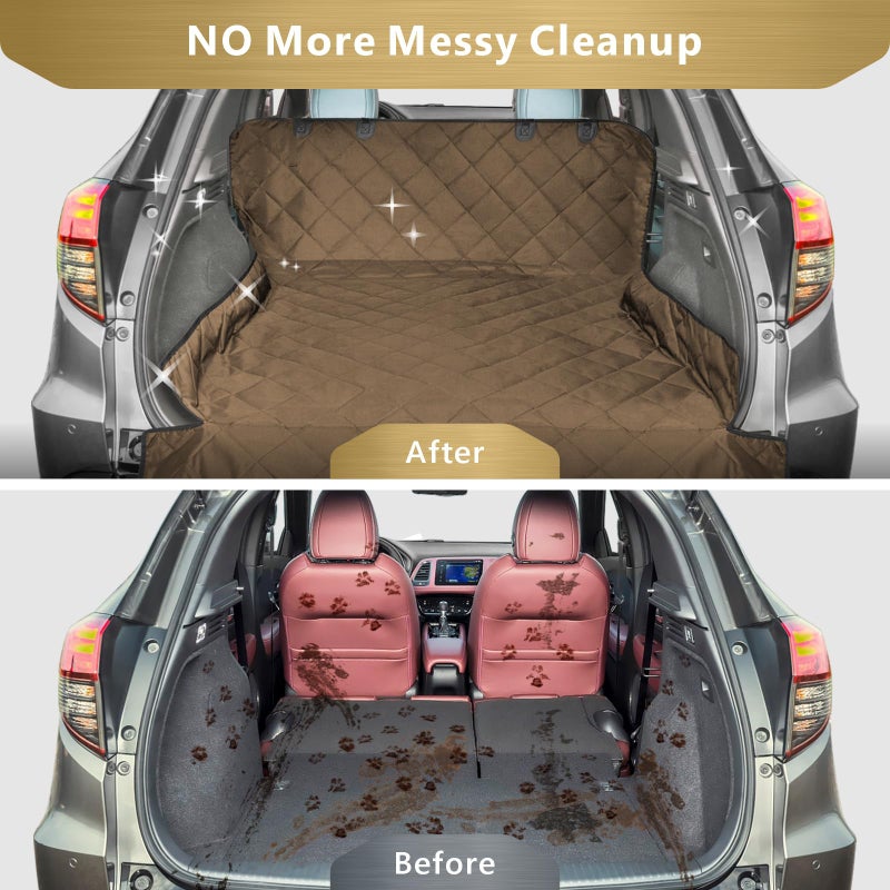 F-color SUV Cargo Liner for Dogs, Water Resistant Pet Cargo Cover Dog Seat Cover Mat for SUVs Sedans Vans with Bumper Flap Protector, Non-Slip, Large Size Universal Fit, Brown - Image 3
